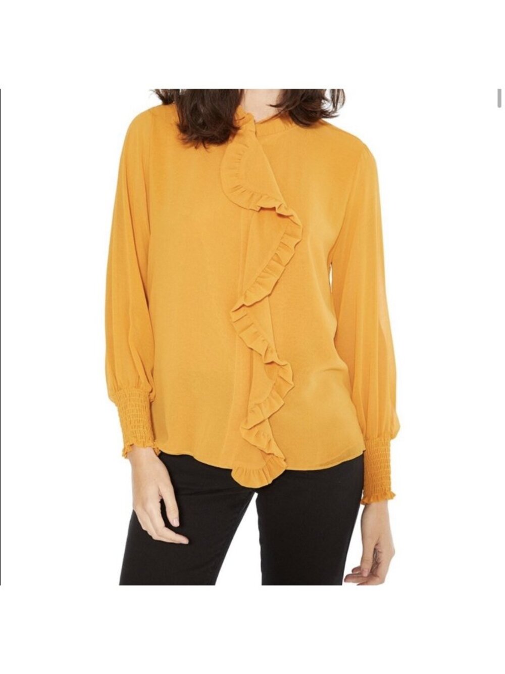 Misa Los Angeles Size L Blouse Jacinda Mustard Yellow Ruffle Front